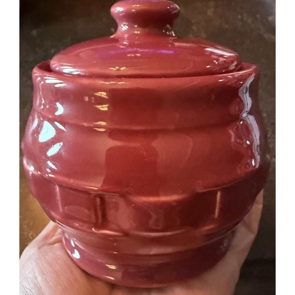 Longaberger Pottery Lidded‎ Sugar Bowl Lid Woven Traditions • Paprika • USA